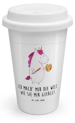 Produktbild von Mr. & Mrs. Panda Kaffeebecher To Go Einhorn Künstler - Weiß - Geschenk, Becher, Isolierbecher, Zeichnen, Englisch, Unicorn, ToGo, Welt, Thermobecher, Stift, Coffee
