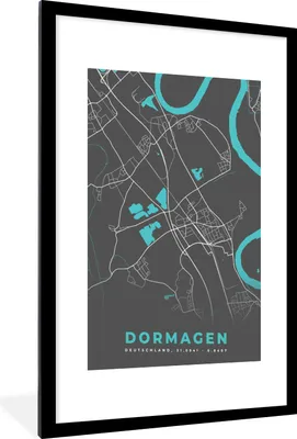 Produktbild von MuchoWow® Gerahmtes Poster Stadtplan - Dormagen - Deutschland - Karte 60x90 cm - Poster mit Schwarzem Bilderrahmen Wandposter Rahmen Foto Bilder - Dekoration - Wandposter Wohnzimmer - Hochwertig