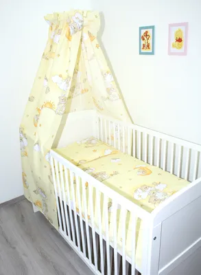 Produktbild von 4 teiliges Baby Bettset Bettwäsche mit Himmel Vollstoff - Bettausstattung - ON-05. Bärchen auf Leitern Gelb