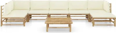 Produktbild von vidaXL 8-tlg. Garten-Lounge-Set mit Cremeweißen Kissen Bambus