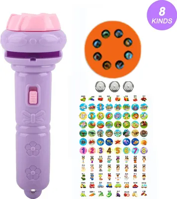 Productafbeelding van Kindertaslamp met projectiefunctie, verschillende dierenmotieven, educatief speelgoed voor jonge kinderen, lichtgevend speelgoed, paars (8 motieven)