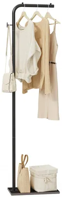 L-förmige Garderobe 180 cm, schmaler Kleiderständer, schwarz