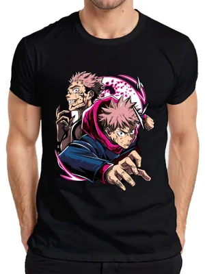 Immagine prodotto di Maglietta da uomo Jujutsu Kaisen Yuji Itadori Sukuna Anime Action Fan Gift, Nero, L