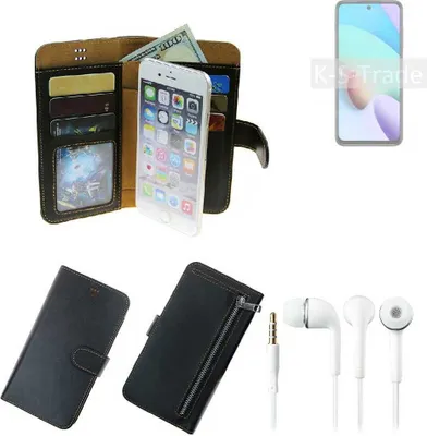Produktbild von TOP SET Handy Hülle Schutz Hülle kompatibel mit Xiaomi Redmi 10 2022  schwarz aus Kunstleder + Kopfhörer Smartphone Tasche vollwertige Geldbörse
