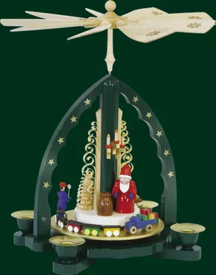Produktbild von Tischpyramide Bescherung mit Weihnachtsmann grün Höhe= 27cm NEU