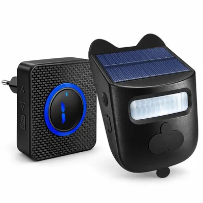 Produktbild von Solar Alarmanlage für außen, Funk Bewegungsmelder mit PIR Sensor, Einfahrtalarm mit Sirene und Lichtblitz, 433 MHz, 200 m Reichweite