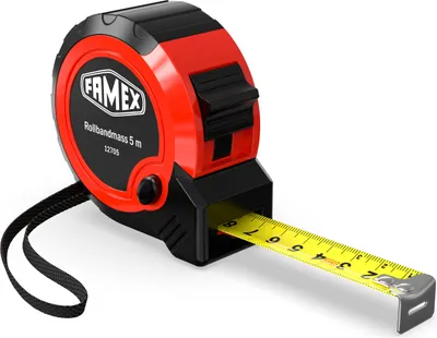 Produktbild von FAMEX 12706 Rollbandmaß mit Stopper, 5m, Maßband, Trageschlaufe, Gürtelklemme
