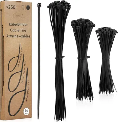 Produktbild von LIVAIA, Kabelbinder Schwarz, 3 Größen, Kabel Binder Set 250 Stück