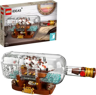 Produktbild von LEGO 92177 Ideas Schiff in der Flasche, Modellbausatz eines Schiffs zur Deko für Erwachsene sowie Mädchen und Jungen ab 12 Jahre, tolles Geschenk