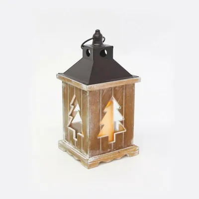 Obrázek produktu pro ACA Lighting dřevěná a kovová lucerna s bílou svíčkou, 1 LED na baterie 3xAAA, WW, IP44, pr.14X31CM X0711109