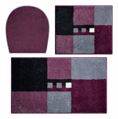 Produktbild von Grund Badteppich Merkur - Premium Design Badematte, Farbe:Beere, Größe:Set 3tlg Deckel. 40x50+50x80