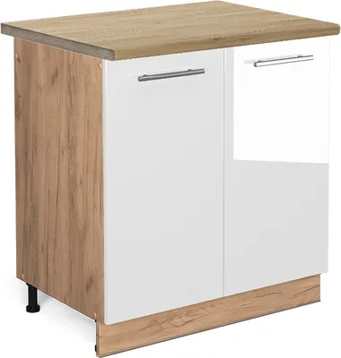 Produktbild von Spülenunterschrank Vicco Fame-Line Weiß Hochglanz 80 cm , AP Eiche, Model 46170