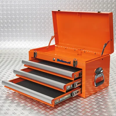 Produktbild von Datona - Werkzeugkiste leer mit abschließbarem Ablagefach und Schublade - 3 kugelgelagerte Vollauszugsschubladen mit Antirutschmatten - vormontiert, 51x27,5x7,5 cm