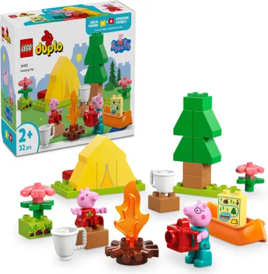 Produktbild von LEGO DUPLO Peppa Wutz Campingausflug - Lernspielzeug für Jungen und Mädchen ab 2 Jahren - inkl. ein Zelt, Kanu, Lagerfeuer und 2 Minifiguren - Motorikspielzeug, Sortieren nach Farben 10452