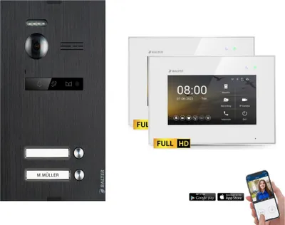 Produktbild von BALTER EVO HD Schwarz Video Türsprechanlage Set 2 Teilnehmer 2x 7" WLAN Monitor Weiß