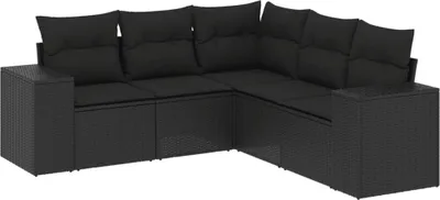 Produktbild von vidaXL 5-tlg. Garten-Sofagarnitur mit Kissen Schwarz Poly Rattan
