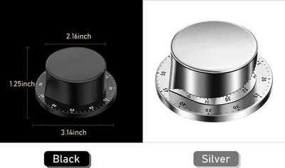 Imagen del producto de Temporizador de cocina, no requiere baterías, funcionamiento manual, acero inoxidable, mecanismo rotatorio con alarma, base magnética, temporizador para gestión del tiempo, 60 minutos, cuenta regresiva, temporizador para ejercicios
