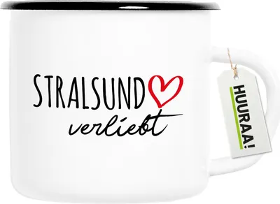 Produktbild von Huuraa Emaille Tasse Stralsund verliebt 300ml Vintage Campingbecher Geschenkidee