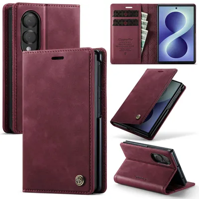 Image de Étui en cuir pour Samsung Galaxy Z Fold 8, avec protection RFID, fermeture magnétique, compartiments pour cartes et fonction support. Couleur : rouge