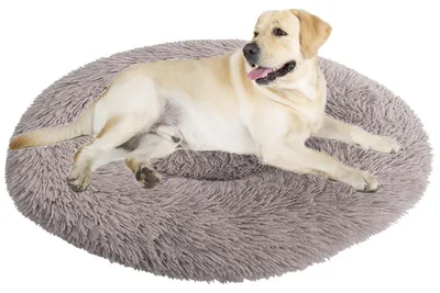 Immagine prodotto di Cuccia per cani, cuccia per gatti, forma a ciambella, diametro 100 cm, beige, marrone, lavabile, morbida e peluche