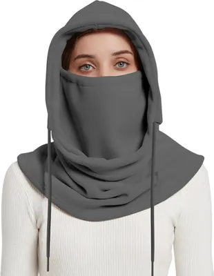 Produktbild von Sturmhaube für Damen für den Winter mit integriertem Schal dick warm Polarfleece winddicht verstellbar vollständiger Schutz Outdoor Reisen kaltes Wetter Radfahren Skifahren-Dunkelgrau