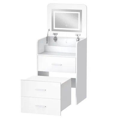 Produktbild von ALFORDSON Eleganter Schminktisch für moderne Schlafzimmer, Mit beleuchtetem Spiegel, Klappplatte und integriertem Stauraum Weiß