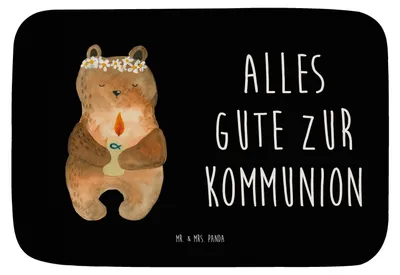 Produktbild von Mr. & Mrs. Panda Duschvorleger Bär Kommunion - Schwarz - Geschenk, Badteppich, Taufkerze, Badematte, Badvorleger, Badezimmerteppich, Gottes Segen, Katholisch, Teddy