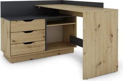 Produktbild von byLIVING Eckschreibtisch Belfast, wahlweise rechts oder links montierbar, 129 x 105 cm, H 83,5 cm, in Eicheoptik