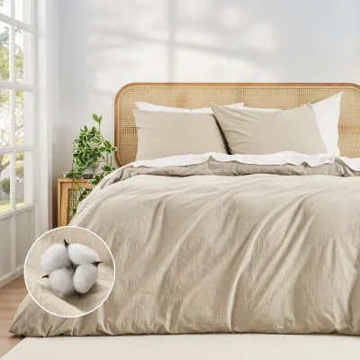 Produktbild von Bettwäsche Set 200x220 cm Beige mit Kissenbezügen 80x80 cm