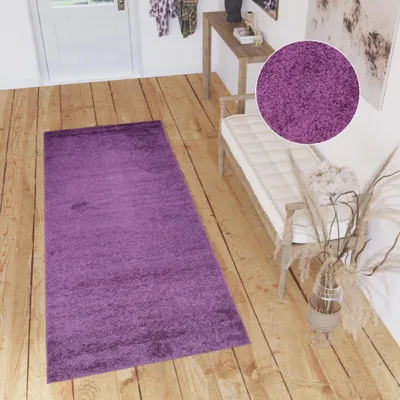 Image de Tapis de sol Shaggy à poils longs Lila Unicolore Moderne Salon Chambre à coucher 80 x 300 cm