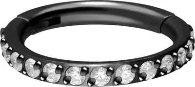 Produktbild von Ohrpiercing, Nasenpiercing, Septum Piercing Titan Segmentring Clicker EINGEFASSTE KRISTALLE Schwarz Innendurchmesser: 7mm + Stabstärke: 1mm