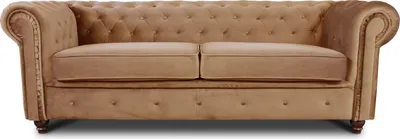 Produktbild von Sofa Chesterfield Asti 3-Sitzer, Couchgarnitur 3-er, Sofagarnitur, Couch mit Holzfüße, Polstersofa - Glamour Design, Velours (Beige (Velvet 28))