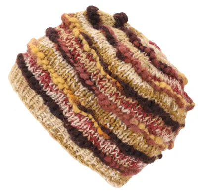 Produktbild von Handgestrickte Wollmütze, Gestreifte Wintermütze, Kurze Beanie - Braun, Uni, Wolle, Mützen, Hüte