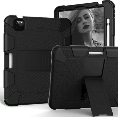 Produktbild von Mobigear ShieldStand iPad Air 4 (2020) Hülle Kunststoff,Silikon Backcover + Stifthalter + Ständer - Schwarz