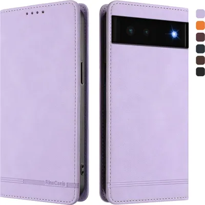 Image de Etui pour Google Pixel 6, étui rétro en cuirPolyuréthaneavec support et fentes pour cartes Violet