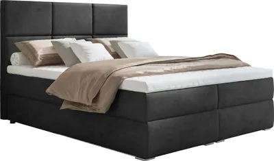 Obrázok produktu pre Posteľ Bari 1 box spring 160x200, posteľ box spring s lamelovým roštom, matrac Bonell a topper - vaša pohodlná manželská posteľ!" Grafit