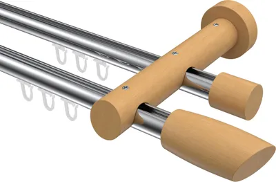 Produktbild von Interdeco Innenlaufstange / Gardinenstange mit Innenlauf Chrom / Buche lackiert, Typ Talent Etta (Ellipse Schräge), 20 mm Ø 2-läufig, 420 cm