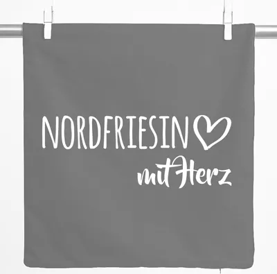 Produktbild von Huuraa Kissenbezug Nordfriesin mit Herz 40x40cm Steel Grey Baumwolle Dekokissenbezug Geschenkidee