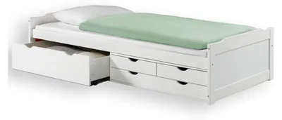 Produktbild von Bett mit Stauraum ANDREA Kiefer massiv weiss Bett 90x200 cm mit 4 Schubladen Gästebett