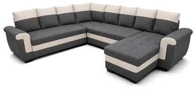 Image de Best Mobilier Henry - canapé panoramique d'angle réversible - 7 places - convertible avec coffre - en tissu etPolyuréthane, Gris/Blanc