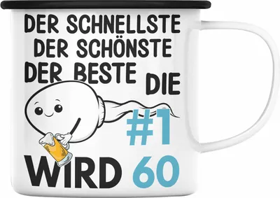 Produktbild von Trendation - 60. Geburtstag Emaille Tasse Geschenk Männer Vater 50er Geschenkidee Mann Lustig Spruch (Schwarz)