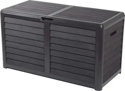 Image de Coffre de Jardin Plastique EDA BAYA 420 L,Reproduction Imitation Bois, 117,3 x 54,8 x 65,3 cm, Gris Anthracite