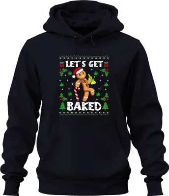 Produktbild von Let's Get Baked Lebkuchenmann Cannabis Weihnachten lustig Party Uni Hoodie Kapuzenpullover, Navy, XXL