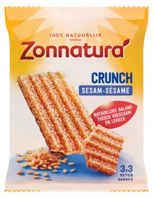Imagen del producto de Barrita Zonnatura Crunch Sésamo 150g – Snacks veganos crujientes y ricos en fibra