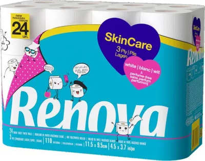 Image de Papier toilette Renova Skin Care blanc, 24 rouleaux