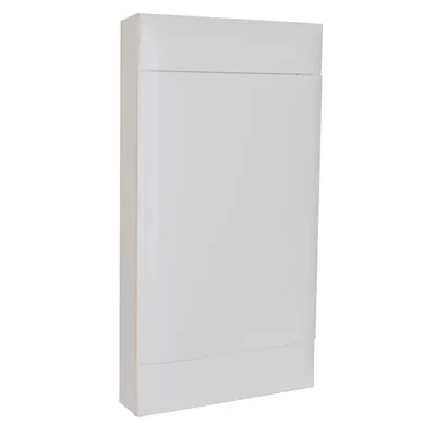 Zdjęcie produktu dla Rozdzielacz natynkowy Legrand Praktibox S, z plastikowymi drzwiczkami, biały, 4x 12 modułów 135204