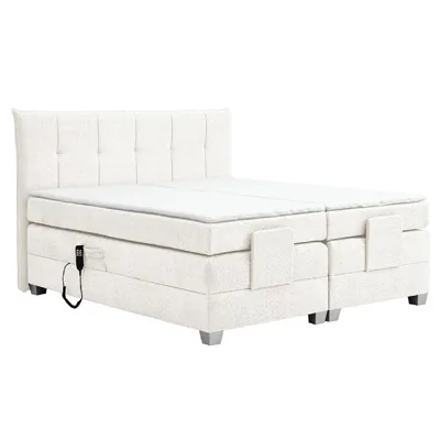 Produktbild von Boxspringbett ADRIA MIT MOTOR mit Bettkasten 140 x 200 cm Boucle` Weiss mit Visco Topper Bett Bettkasten Taschenfederkern