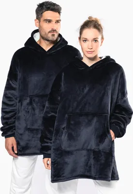 Produktbild von Oversize Poncho-Decke mit gekreuzter Kapuze, Kängurutasche, Velours & Sherpa