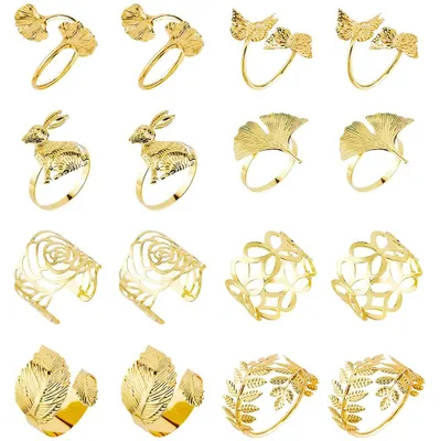 Serviettenringe, gold, Blattform, 16 Stück, Metall, 4,5 cm