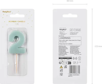 Image de Chiffre 2 Bougie d'anniversaire, bleu clair, 5,5cm